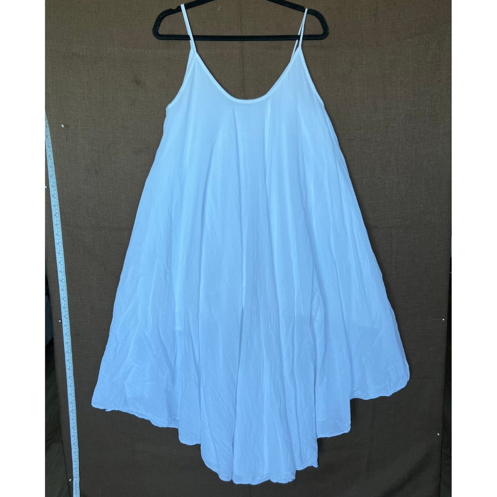 White Tulum Cover Up Flowy Dress Bohemian Beach Maxi Cotton Gauze Crinkle Cotton